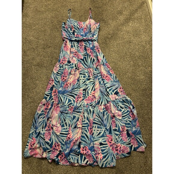 Lilly Pulitzer Size 6 Aviana Maxi Dress Mr Peacock Blue Tweethearts $228 - Picture 1 of 6